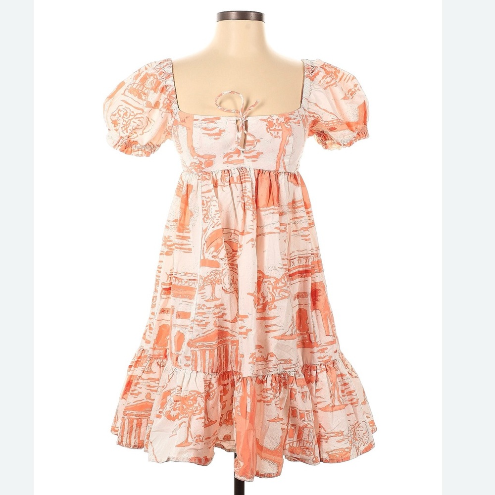Urban Outfitters Wonderland Orange Toile Tie Back Babydoll Dress